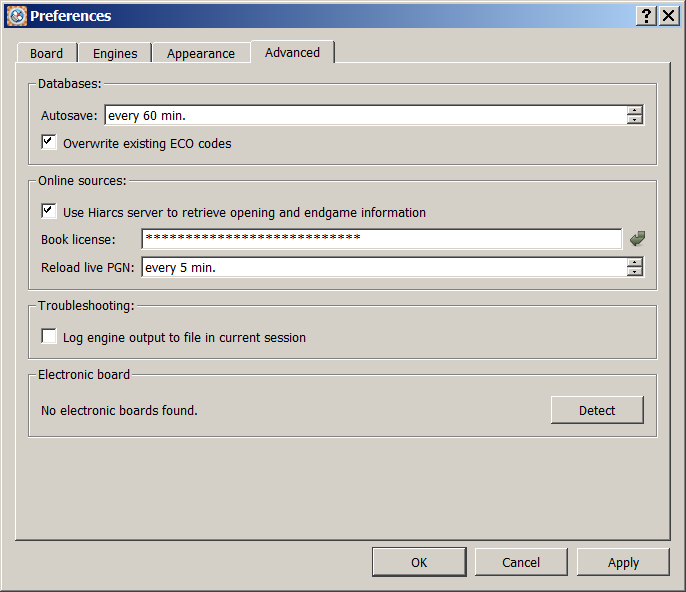 Preferences Dialog Detect Board