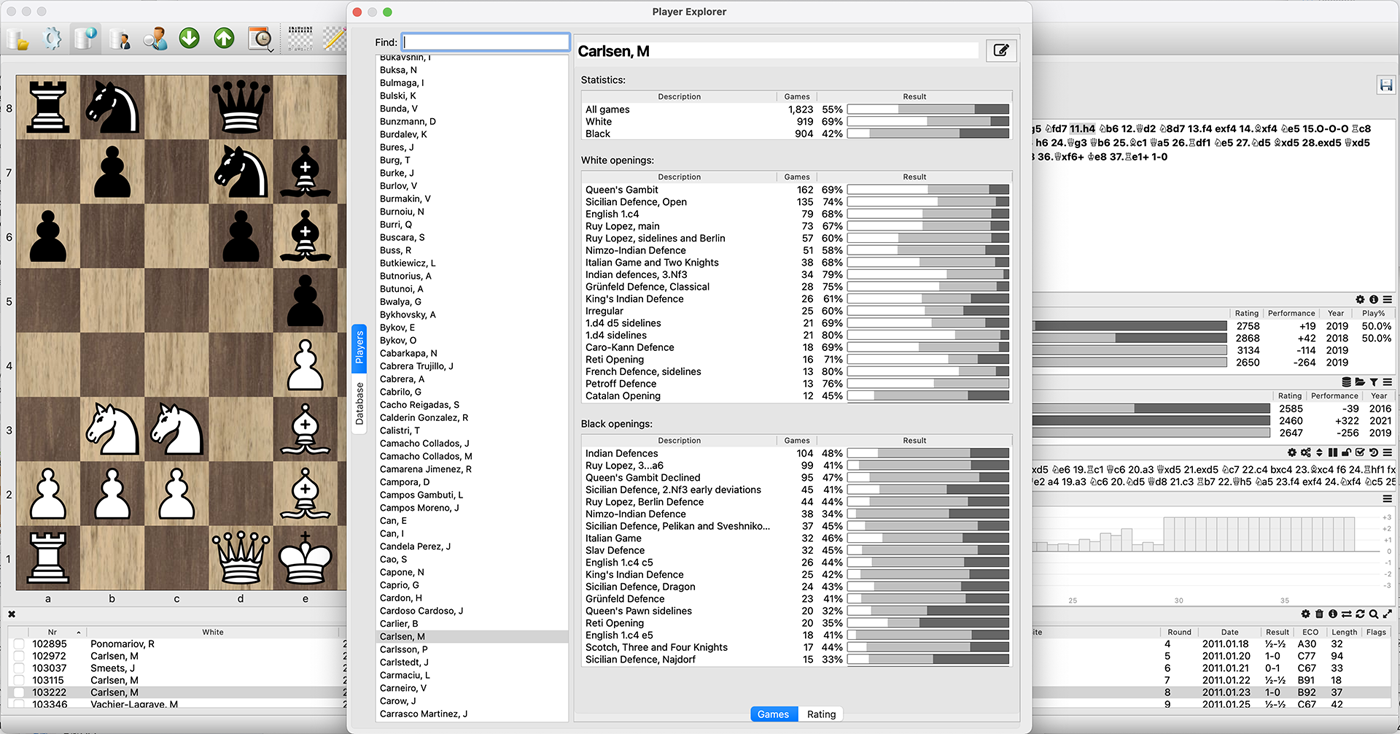 Mac Chess Software: Player Explorer screenshot
